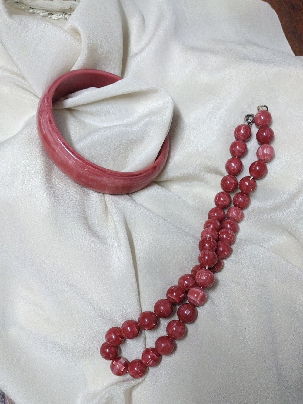 Rose Pink Beaded Necklace and Bangle Set